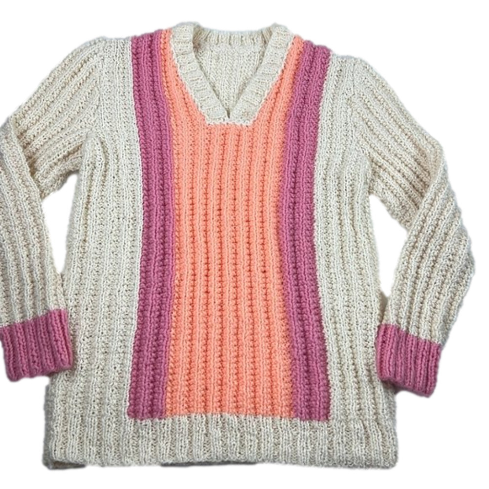Beautiful Handknit Sweater with Orange and Pink